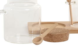 DKD Home Decor Bote Basicos Set de 2 Piezas Natural Cristal y Bambú 11 x 11 x 21 cm