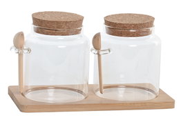 DKD Home Decor Bote Basicos Set de 2 Piezas Natural Cristal y Bambú 11 x 11 x 21 cm