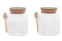 DKD Home Decor Bote Basicos Set de 2 Piezas Natural Cristal y Bambú 11 x 11 x 21 cm
