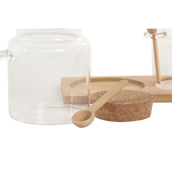 DKD Home Decor Set de 2 Botes de Cristal con Bambú y Accesorios