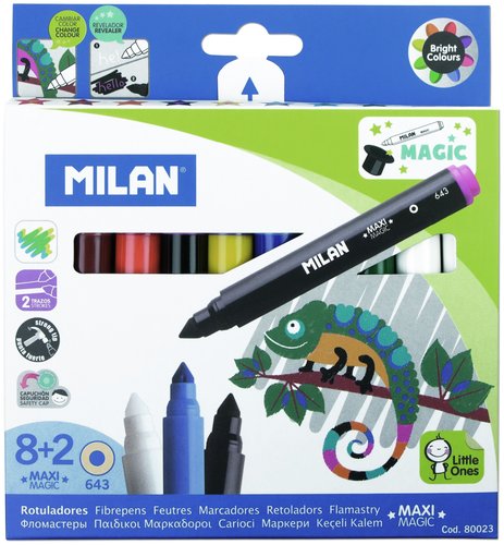 Milan Maxi Magic Caja de 10 Rotuladores con 8 Colores y 2 Mágicos