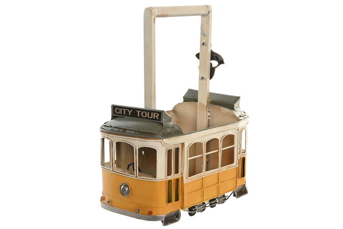 DKD Home Decor Botellero Vintage Tranvia Amarillo Blanco Metal 17 x 37 x 28 cm DKD Home Decor Botellero Vintage Tranvia Amarillo Blanco Metal 17 x 37 x 28 cm