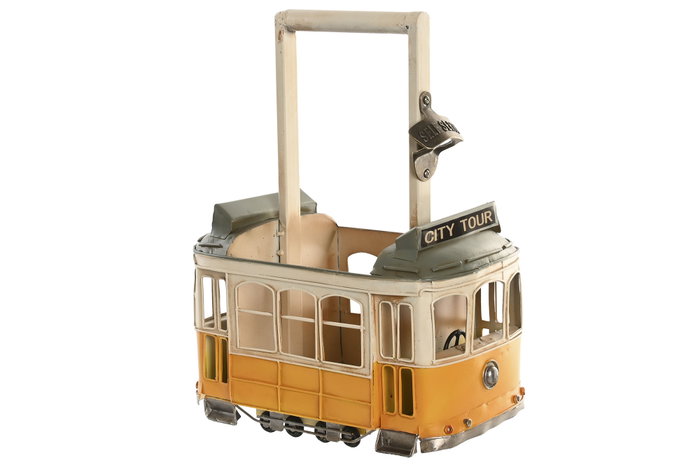 DKD Home Decor Botellero Vintage Tranvia Amarillo Blanco Metal 17 x 37 x 28 cm DKD Home Decor Botellero Vintage Tranvia Amarillo Blanco Metal 17 x 37 x 28 cm