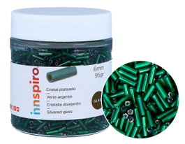 Innspiro Rocalla de Vidrio Cilindro Plateado Verde 95g