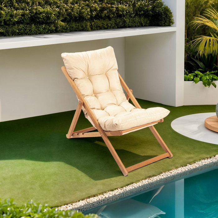 Hanah Home Silla de Jardín My006, Madera de Haya Natural, Marrón y Crema, Acabado Veteado