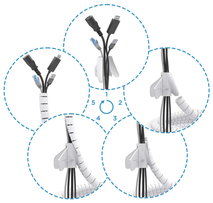 Aisens Organizador de Cables en Espiral 25mm Blanco 1.0m