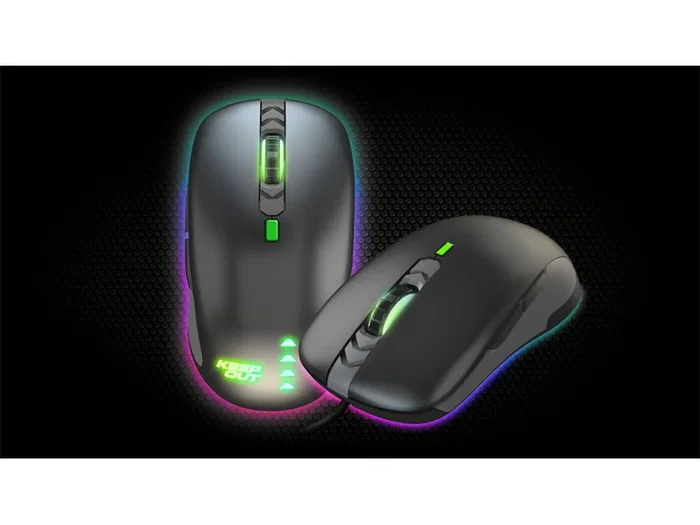 Keep Out Ratón Gaming X9CH Láser Ambidiestro USB 8200 DPI 6 Botones RGB Configurable, Negro/Verde/Gris
