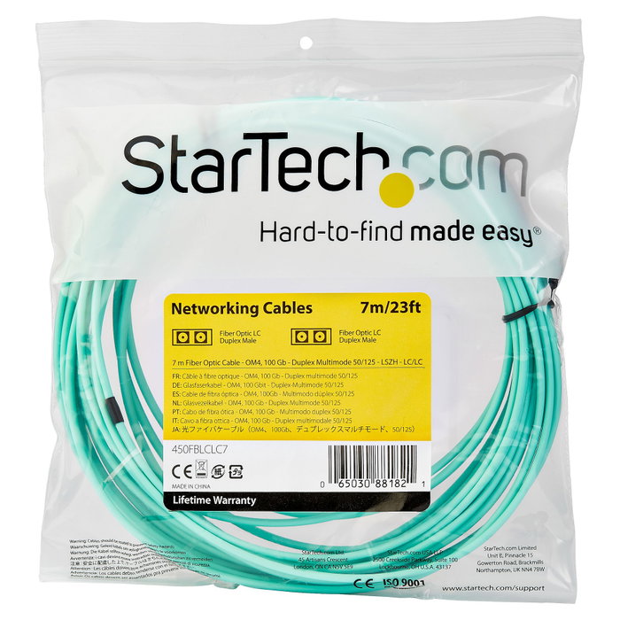 StarTech.com Cable de Fibra Óptica Multimodo OM4 LC/UPC a LC/UPC 7m Aqua
