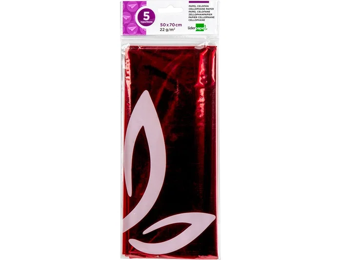 Liderpapel Papel Celofán Rojo 50x70 cm, 22 g/m², Bolsa de 5 Hojas - Para Manualidades Liderpapel Papel Celofán Rojo 50x70 cm, 22 g/m², Bolsa de 5 Hojas - Para Manualidades