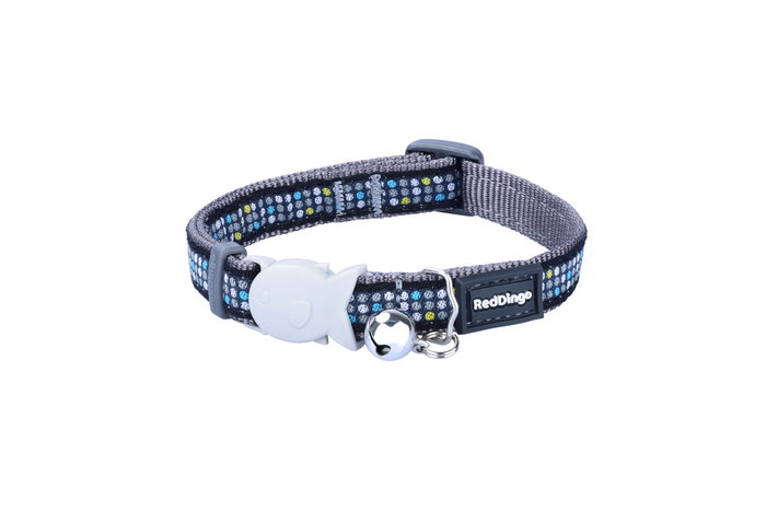 Red Dingo Collar Gato Modern on Cool Grey 12mm Ajustable Seguridad Nailon 20-32 cm