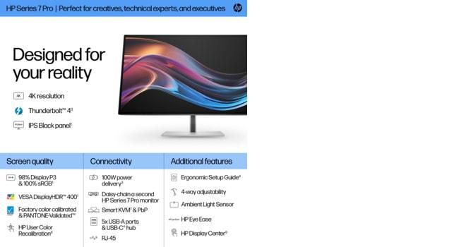 HP Series 7 Pro Monitor 27 pulg. 4K Thunderbolt 4 727pk Black/Silver HP Series 7 Pro Monitor 27 pulg. 4K Thunderbolt 4 727pk Black/Silver