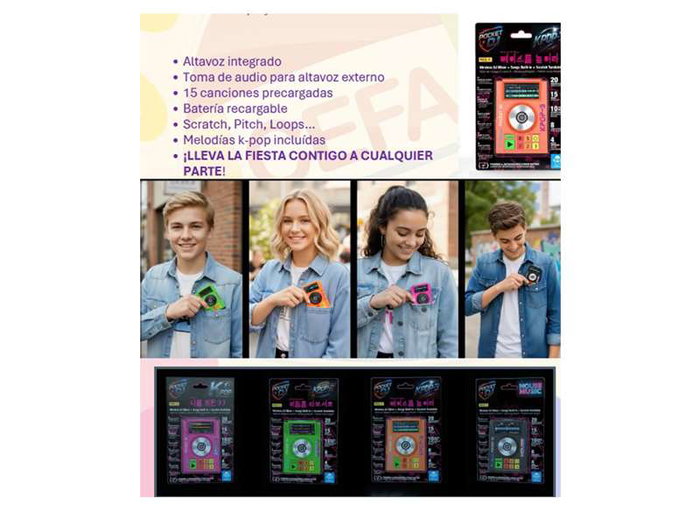 Cefa DJ Player K-pop con Altavoz Integrado y Externo, Batería Recargable, Melodías Incluidas, Instrucciones en Español, Modelo Surtido
