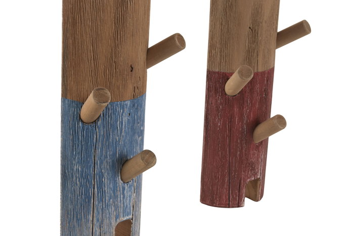 DKD Home Decor Perchero de Pared Antique Marino Dandou 26, Madera Reciclada, Colores Azul y Rojo, 10 x 75 x 12 cm, 2 Unidades