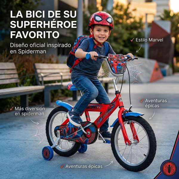 Huffy Bicicleta Spiderman 16 Pulgadas para Niños de 5 a 8 Años, Versión en Español