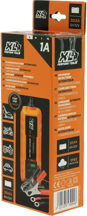 Xl Perform Tools Cargador de Batería para Coche - 12V/20W 1A - Cable de 3m con Pinzas Cocodrilo y Anilla - Ref: AAATI89069