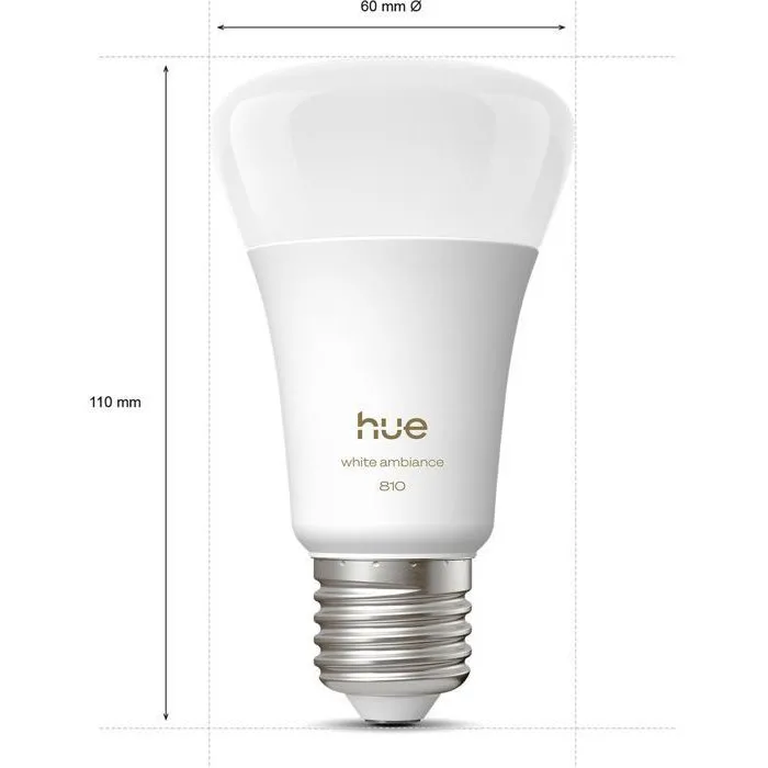 Philips Hue Pack de 4 Bombillas LED A60 Conectadas, Luz Blanca Cálida, Casquillo E27, 6W, 810 Lúmenes - AABUO53054