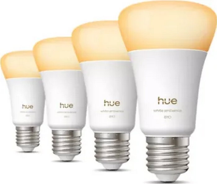 Philips Hue Pack de 4 bombillas LED A60 luz blanca cálida E27