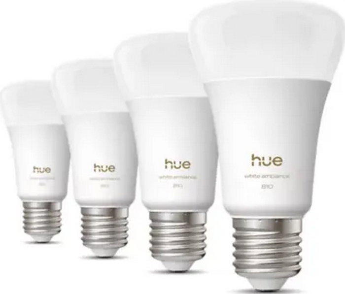 Philips Hue Pack de 4 bombillas LED A60 luz blanca cálida E27