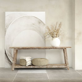 DKD Home Decor Consola de Teca Reciclada Decapé Blanco