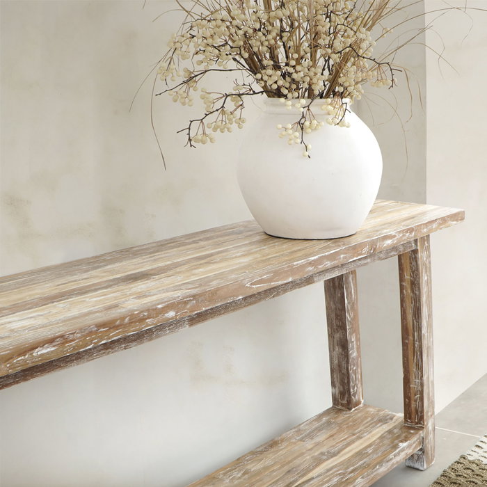 DKD Home Decor Consola de Teca Reciclada Decapé Blanco