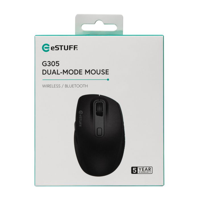 eSTUFF Ratón Inalámbrico G305, Conexión Dual 2.4GHz y Bluetooth, Ergonómico para Diestros, DPI Ajustable 1000-1800, Botones Silenciosos eSTUFF Ratón Inalámbrico G305, Conexión Dual 2.4GHz y Bluetooth, Ergonómico para Diestros, DPI Ajustable 1000-1800, Botones Silenciosos