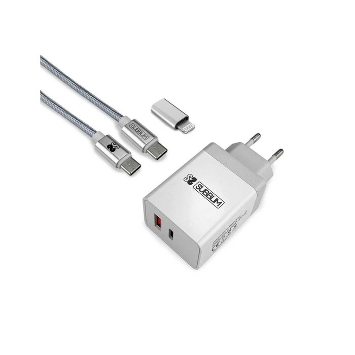 Subblim Cargador Ultra Rápido 25W PD+QC3.0 con Cable USB-C a Lightning Blanco Subblim Cargador Ultra Rápido 25W PD+QC3.0 con Cable USB-C a Lightning Blanco