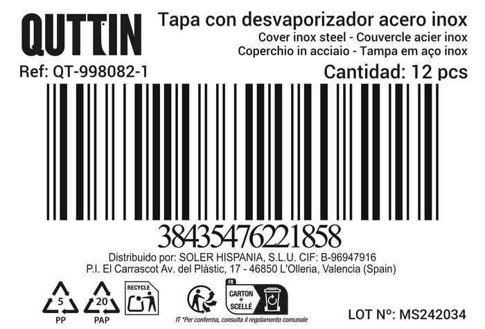 Quttin Tapa Acero Inoxidable 26-28 cm (12 Unidades)