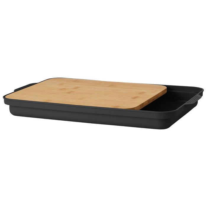 Day Tabla Cortar Con Bandeja Negra para Frutas y Verduras con Bandeja Separadora Cocina 24x27.5 cm