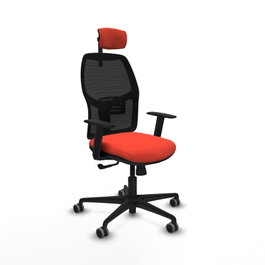 PIQUERAS Y CRESPO Silla de oficina Alfera Naranja oscuro y Negro, Mecanismo Sincro, Cabecero 2D, Lumbar 1D, Brazos 1D, Ruedas 65mm parqué