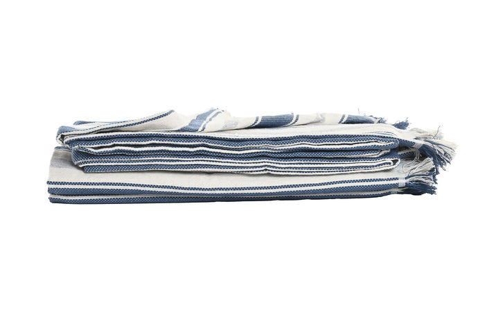 DKD Home Decor Plaid Azul Gris 260 x 160 cm Algodón Reciclado Poliéster Rayas Multiusos Hecho a Mano