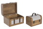 DKD Home Decor Caja o Baúl Alpino de Madera y Poliéster Blanco y Marrón, 17x16x23 cm, Set de 2 Piezas