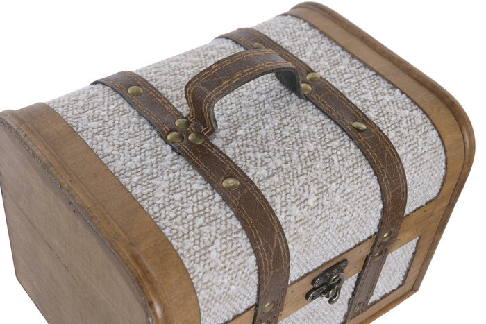 DKD Home Decor Caja o Baúl Alpino de Madera y Poliéster Blanco y Marrón, 17x16x23 cm, Set de 2 Piezas