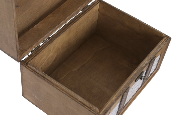 DKD Home Decor Caja o Baúl Alpino de Madera y Poliéster Blanco y Marrón, 17x16x23 cm, Set de 2 Piezas