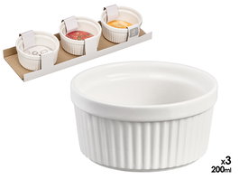 VESSIA Set de 3 Tarros para Salsa de Porcelana, 200 ml, Blanco, Dimensiones: 34 x 5.8 x 10 cm (Set de 24)