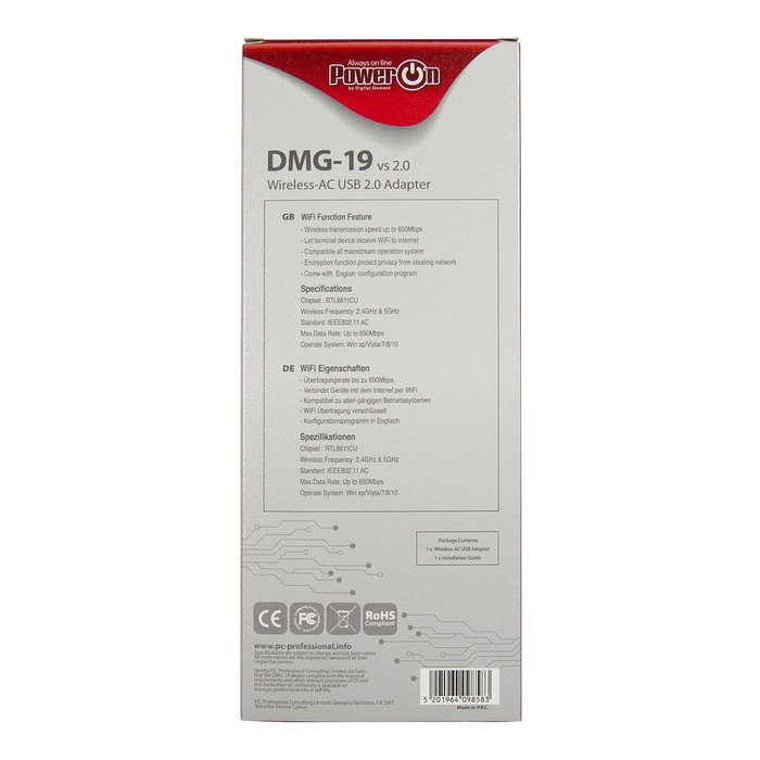 Inter-Tech DMG-19 Adaptador de Red USB Inalámbrico WiFi 650 Mbit/s Doble Banda Negro