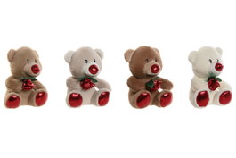 DKD Home Decor Set de 4 Peluches de Oso Rosa en Poliéster