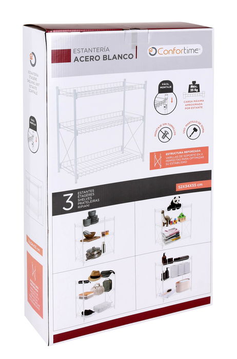 Confortime Estanteria 3 Niveles Metal 57 cm x 35 cm x 12 cm (2 Unidades)