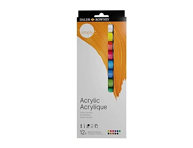 DALER ROWNEY Estuche de Pintura Acrílica Simply de 12 Colores Surtidos (12 x 12 ml)