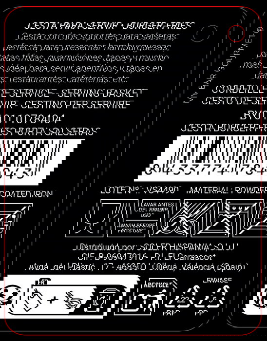 Inde Cesta Burger-Fries Porta Salseras My Bar 15 cm x 7 cm x 33 cm (12 Unidades)