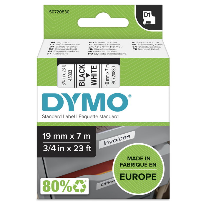 Dymo Cinta D1 Negro sobre Blanco 19mm x 7m Dymo Cinta D1 Negro sobre Blanco 19mm x 7m
