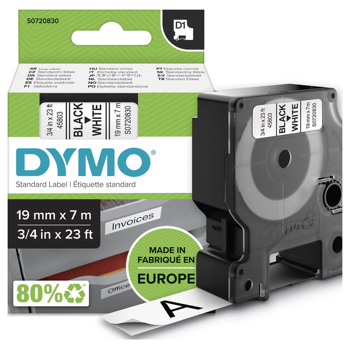 Dymo Cinta D1 Negro sobre Blanco 19mm x 7m Dymo Cinta D1 Negro sobre Blanco 19mm x 7m