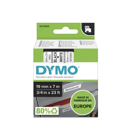 Dymo Cinta D1 Negro sobre Blanco 19mm x 7m Dymo Cinta D1 Negro sobre Blanco 19mm x 7m
