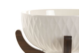 DKD Home Decor Ensaladera Basicos Set de 3 Piezas Porcelana y Bambu Blanco Marron Oscuro 27x27x17 cm Hecho a Mano Apto Lavavajillas