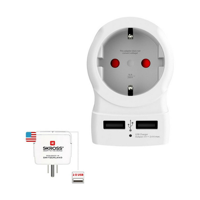 Skross Adaptador de Europa a Estados Unidos con USB 1500281