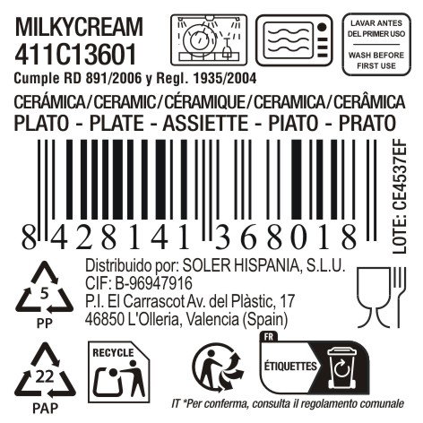 La Mediterranea Plato Llano Blanco 27.6 cm de Diámetro "Milkycream" - Plato Llano Redondo 27 cm x 3 cm (12 Unidades)