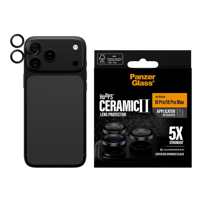 PanzerGlass Hoops Ceramic Camera Lens Protector para iPhone 18 Pro/ Pro Max, Negro