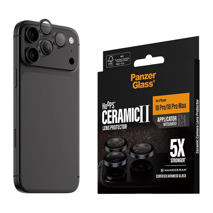 PanzerGlass Hoops Ceramic Camera Lens Protector para iPhone 18 Pro/ Pro Max, Negro