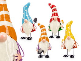 Ibergarden Gnomo de Hojalata Estampado Surtido Metal Morado Rojo Verde Naranja 18x36x16 cm (Set de 4)