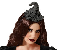 Diadema Bruja Sombrero Negro Desgastado Gris Mujer Adulto para Halloween y Disfraces