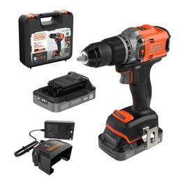 Black+Decker Kit Taladro Percutor Brushless 18V Ø13 mm - 2 Baterías 2Ah, Cargador, Maletín, 2 Velocidades, Par Máx. 50 Nm, Luz LED